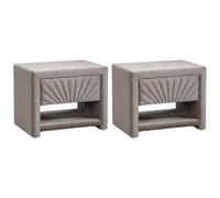 Lot de 2 tables de chevet - 1 tiroir et 1 niche - Velours - Beige - ULAMI