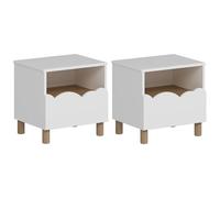 Vente-unique - Lot de 2 Tables de Chevet avec 1 tiroir et 1 Niche - Blanc et Naturel - NUBORELA