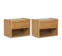 Vente-unique - Lot de 2 Tables de Chevet Suspendue 1 tiroir et 1 Niche - Bois de Teck - Coloris : Naturel - REVUKA