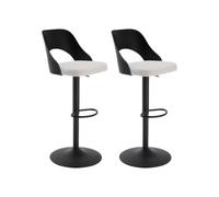 Vente-unique - Lot de 2 tabourets de Bar en polypropyléne, Tissu texturé et métal - Noir et créme - LIRVONO