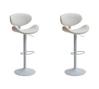 Vente-unique - Lot de 2 tabourets de Bar en Simili, placage chêne et métal - Hauteur réglable - Naturel Clair et Blanc - Montenegro