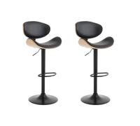 Vente-unique - Lot de 2 tabourets de Bar en Simili, placage chêne et métal - Hauteur réglable - Naturel Clair et Noir - Montenegro