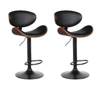 Vente-unique - Lot de 2 tabourets de Bar en Simili, placage Noyer et métal - Hauteur réglable - Naturel foncé et Noir - Montenegro