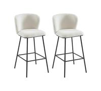 Vente-unique - Lot de 2 tabourets de Bar en Tissu Bouclette et métal - Blanc - SENORASE