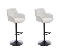 Vente-unique - Lot de 2 tabourets de Bar en Tissu Bouclette et métal Noir - Hauteur réglable - Blanc - PEGA