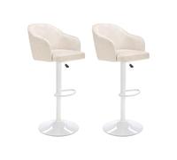 Vente-unique - Lot de 2 tabourets de Bar en Tissu et métal - Hauteur réglable - Créme et Blanc - Carsten