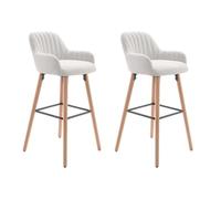Vente-unique - Lot de 2 tabourets de Bar en Tissu et Pieds Bois de hêtre - Crème - Eleana