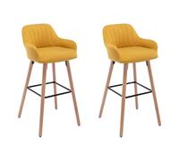 Vente-unique - Lot de 2 tabourets de Bar en Tissu et Pieds Bois de hêtre - Jaune - Eleana