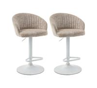 Vente-unique - Lot de 2 tabourets de Bar en Tissu texturé et métal Blanc - Hauteur réglable - Créme - DORALIZ
