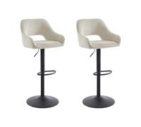 Vente-unique - Lot de 2 tabourets de Bar en Velours côtelé et métal Noir - Hauteur réglable - Créme - ZINEA