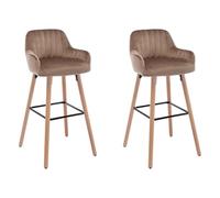 Vente-unique - Lot de 2 tabourets de Bar en Velours et Pieds Bois de hêtre - Beige - Eleana