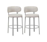 Vente-unique - Lot de 2 tabourets en Tissu texturé et métal - Créme - ASILOVA
