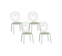 Vente-unique - Lot de 4 chaises de Jardin empilables en métal façon Fer forgé - Vert Amande - GUERMANTES de MYLIA