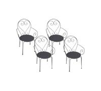Lot de 4 fauteuils de jardin empilables en métal façon fer forgé - Anthracite - GUERMANTES de MYLIA