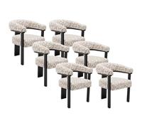 Vente-unique - Lot de 6 chaises avec accoudoirs en Tissu texturé Bicolore et Bois d'hévéa Noir - Créme et Taupe - LIVELIA de Pascal Morabito - Salle à Manger