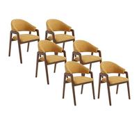 Vente-unique - Lot de 6 chaises avec accoudoirs en Tissu texturé et Bois d'hévéa - Jaune et Naturel foncé - SOLUNA - Salle à Manger