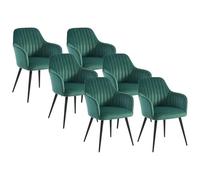 Lot de 6 chaises avec accoudoirs en velours et métal noir - Vert - ELEANA