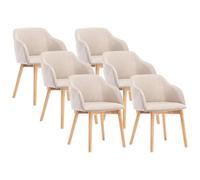 Vente-unique - Lot de 6 chaises avec accoudoirs - Tissu et hévéa - Beige - Jelisa
