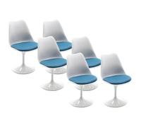 Vente-unique - Lot de 6 chaises en polypropylène, Tissu et Acier - Bleu et Blanc - XAFY - Salle à Manger