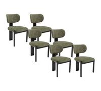 Vente-unique - Lot de 6 chaises en Tissu Bouclette et Bois d'hévéa Noir - Kaki - WILANA - Salle à Manger