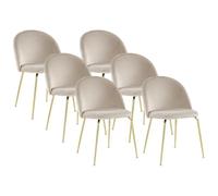 Vente-unique-Lot de 6 chaises en Velours Beige avec Structure en Acier Inoxydable doré - Modéle Melbourne - Assise Confortable, Design Moderne et Finition élégante pour sublimer Votre Salle à Manger