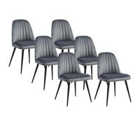 Vente-unique - Lot de 6 chaises en Velours et métal Noir - Gris - Eleana - Salle à Manger