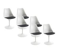 Vente-unique - Lot de 6 chaises pivotantes en polypropyléne, Simili et Acier - Blanc et Noir - XAFY - Salle à Manger