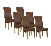 Vente-unique - Lot de 6 chaises Santos - Microfibre Aspect Cuir Vieilli - Pieds Bois Clair - Salle à Manger