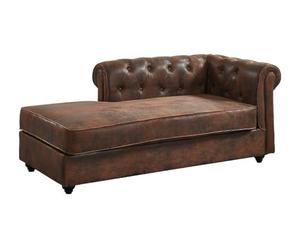 Vente-unique Méridienne Droite Chesterfield SHIREL en Microfibre Aspect Cuir Vieilli