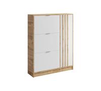 Vente-unique - Meuble à Chaussures avec 1 Porte et 3 Compartiments abattants - Naturel et Blanc - JANAKIA