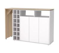 Vente-unique - Meuble de Bar pivotant avec rangements - Blanc et Naturel - VINALO