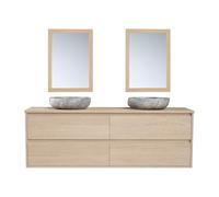 Vente-unique - Meuble de Salle de Bain avec Double Vasque à Poser en Pierre et Miroir - Placage chêne - 150 cm - MILIPAM