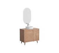 Vente-unique - Meuble de Salle de Bain en chêne Massif avec Vasque à Poser Ronde, Miroir et Robinet - Naturel Clair - 93 cm - ZARENO