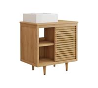 Vente-unique - Meuble de Salle de Bain sur Pieds en Teck avec Vasque à Poser carrée en céramique - L80 cm - TORAJA