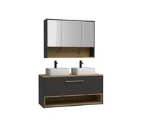 Vente-unique - Meuble de Salle de Bain Suspendu Anthracite avec Double Vasque et Armoire de Toilette - 120 cm - YANGRA