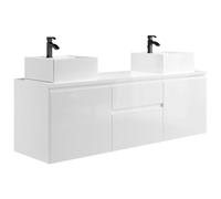 Vente-unique - Meuble de Salle de Bain Suspendu avec Double Vasque - Blanc - 150 cm - Jimena II