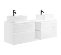 Vente-unique-Meuble de Salle de Bain Suspendu avec Double Vasque - Blanc - 150 cm - Magdalena II