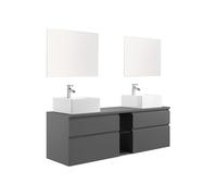 Vente-unique - Meuble de Salle de Bain Suspendu avec Double Vasque et miroirs - Gris - 150 cm - Magdalena II