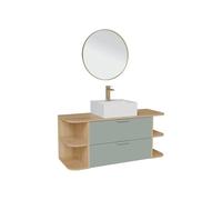 Vente-unique - Meuble de Salle de Bain Suspendu avec niches, Vasque à Poser carrée, Robinet et Miroir - Vert Amande et Naturel Clair - L120 cm - AVORELI