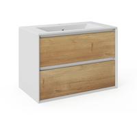 Vente-unique - Meuble de Salle de Bain Suspendu avec Vasque à encastrer - Coloris Naturel Clair et Blanc - 80 cm - LANNICK