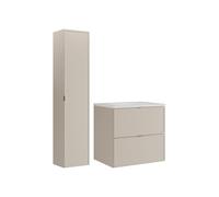 Vente-unique - Meuble de Salle de Bain Suspendu avec Vasque à encastrer et Colonne - Beige - 60 cm - ONDIL