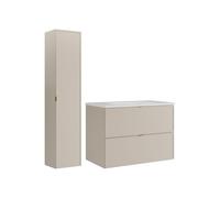 Vente-unique - Meuble de Salle de Bain Suspendu avec Vasque à encastrer et Colonne - Beige - 80 cm - ONDIL