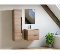 Meuble de salle de bain suspendu avec vasque à encastrer et colonne - Naturel clair - 60 cm - NISAYA