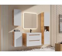 Vente-unique-Meuble de Salle de Bain Suspendu avec Vasque à encastrer et Trois colonnes - Coloris Naturel et Blanc - 80 cm - Aruba