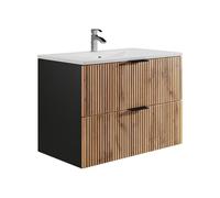 Vente-unique - Meuble de Salle de Bain Suspendu avec Vasque à encastrer - Naturel Clair et Noir - 80 cm - MADELA