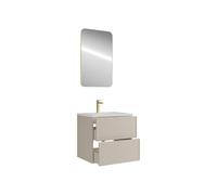 Vente-unique - Meuble de Salle de Bain Suspendu avec Vasque à encastrer, Robinet et Miroir - Beige - 60 cm - ONDIL