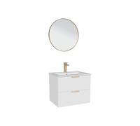 Vente-unique - Meuble de Salle de Bain Suspendu avec Vasque à encastrer, Robinet et Miroir - Blanc - L60 cm - AVORELI