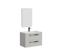 Vente-unique - Meuble de Salle de Bain Suspendu avec Vasque à encastrer, Robinet et Miroir - Gris - 80 cm - FELNA