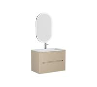 Vente-unique - Meuble de Salle de Bain Suspendu avec Vasque à encastrer, Robinet et Miroir - Strié Beige - 80 cm - PAVANI