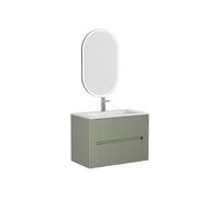 Vente-unique - Meuble de Salle de Bain Suspendu avec Vasque à encastrer, Robinet et Miroir - Strié Vert- 80 cm - PAVANI